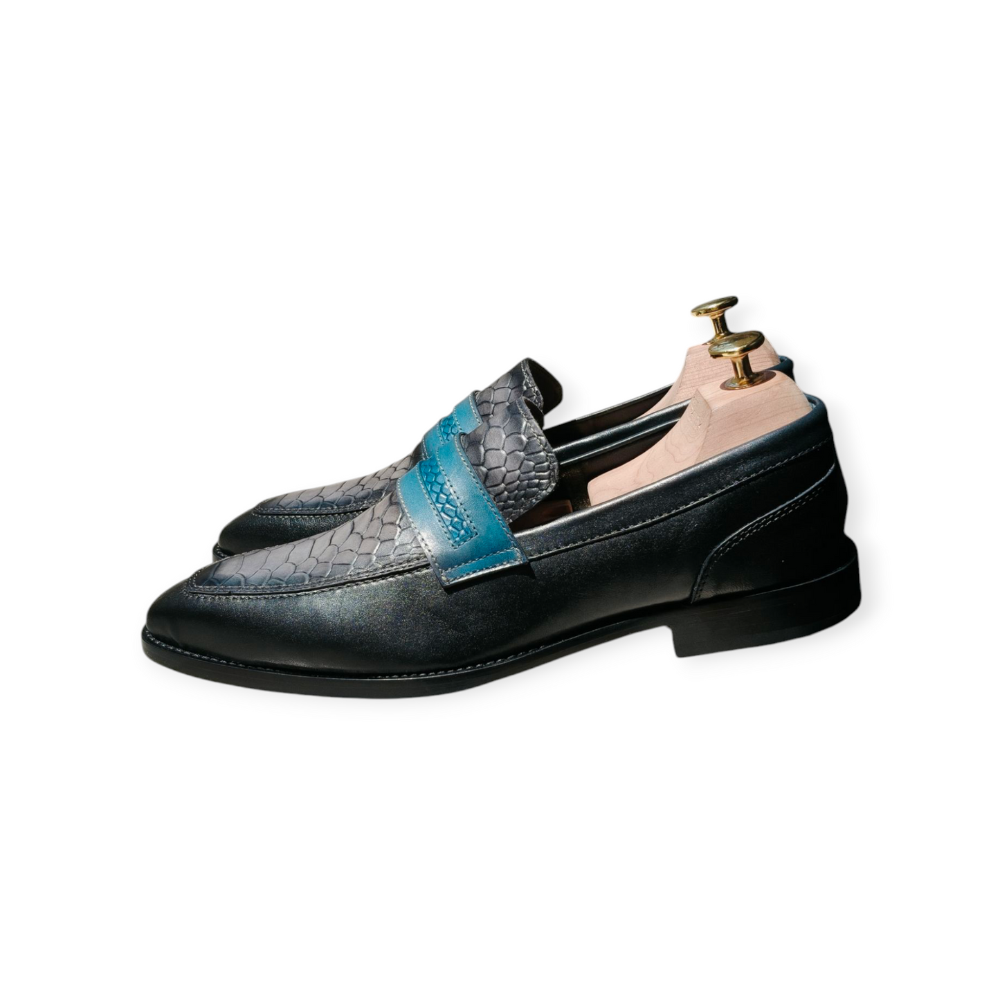 Grey & Black Python Skin Loafer Premium Shoe For Men