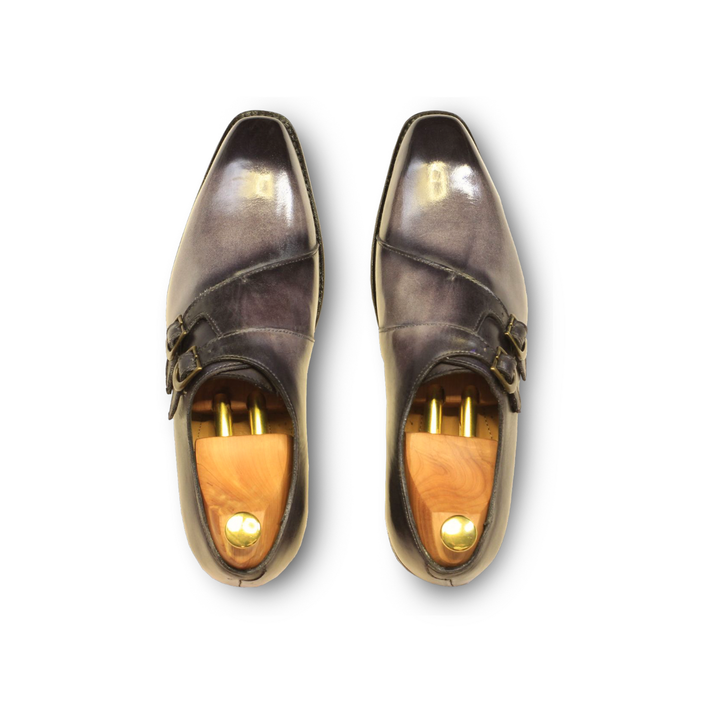 Steel Grey Imported Italian Crust Double Monk Formal Leather Shoe