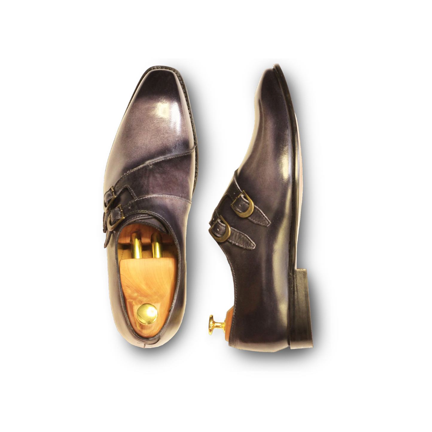 Steel Grey Imported Italian Crust Double Monk Formal Leather Shoe