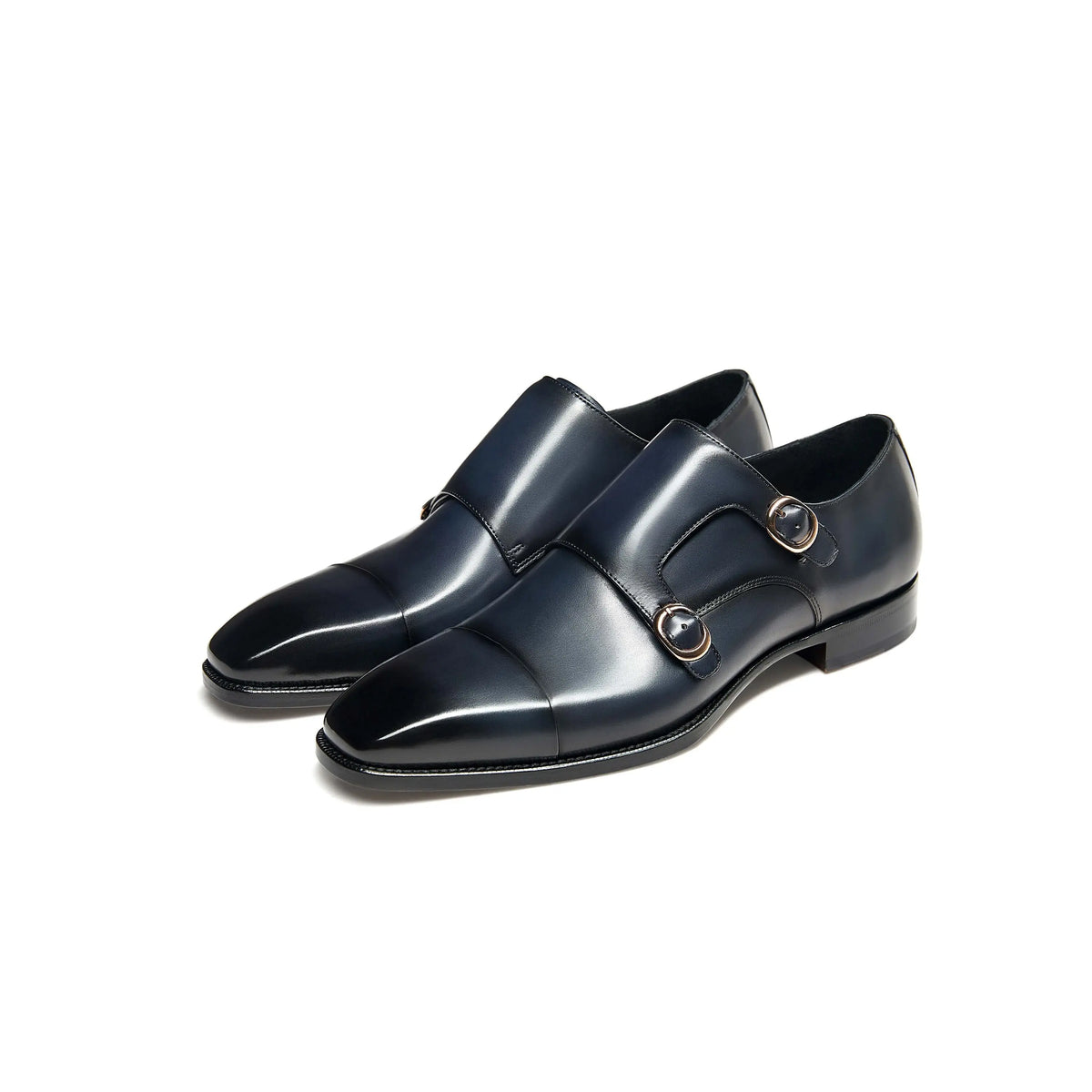 Navy Belmont Double Monk Strap Hand Patina Shoe