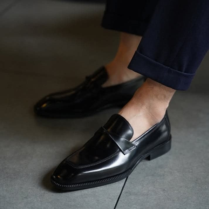 Lusso | FINO Black Leather Slip-On Toe Loafer For Men's