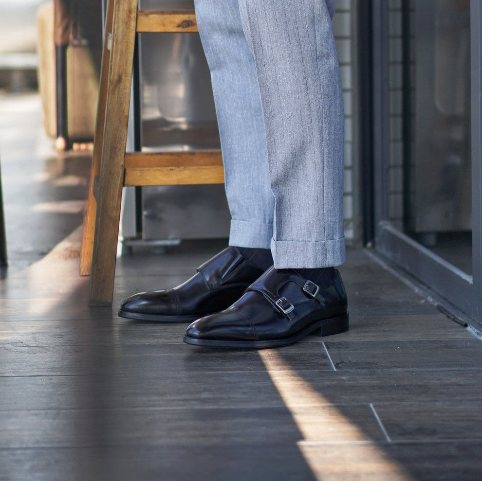 Lusso & FINO | Black Double Monk Strap Handmade Dress Shoe For men's
