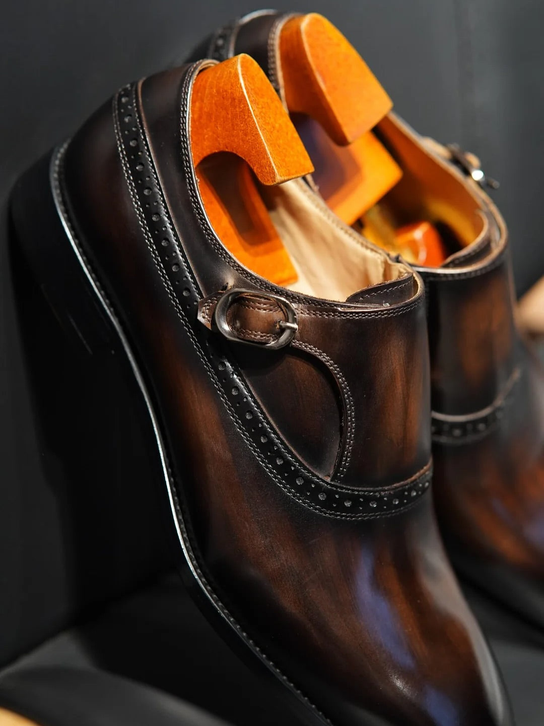 Lusso | FINO Patina Finished Deep Brown Double Monk Strap Dress Shoe For Men's