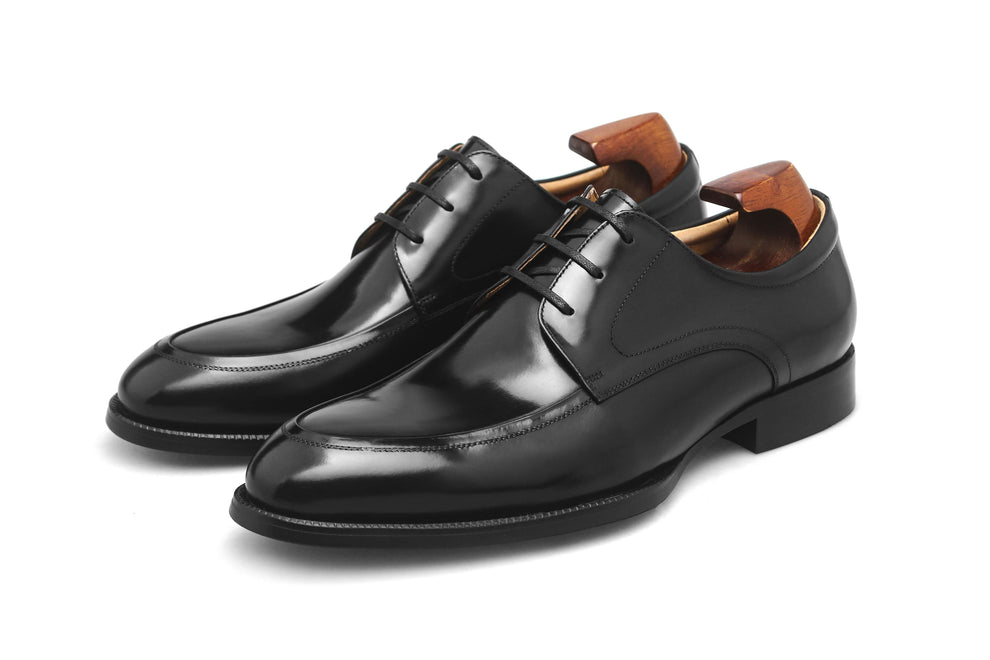 Lusso & FINO| Black Hand Burnished Split- Toe Derby Shoes For Men's