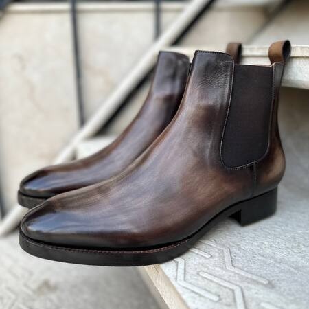 Lusso | Fino Dark Charcoal Grey Patina Finished Leather Chelsea Boot For Men's