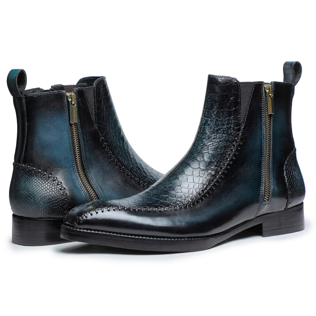 Lusso | FINO Midnight Venom Emerald Luxe Zip Boots