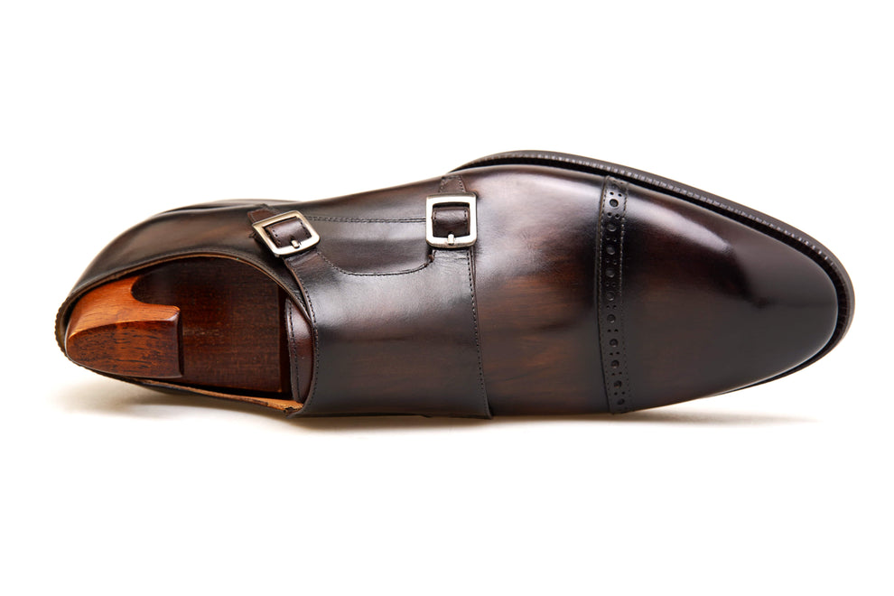 LUSSO & FINO | Patina Finished Double Monk Strap Brown Dress Shoes For Men's