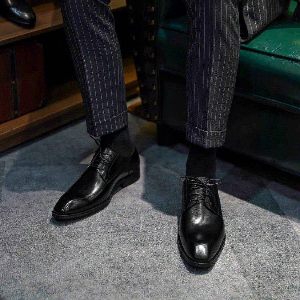 Lusso & FINO | Classic Black Derby Shoes- Elegant Men's Formal Shoes.