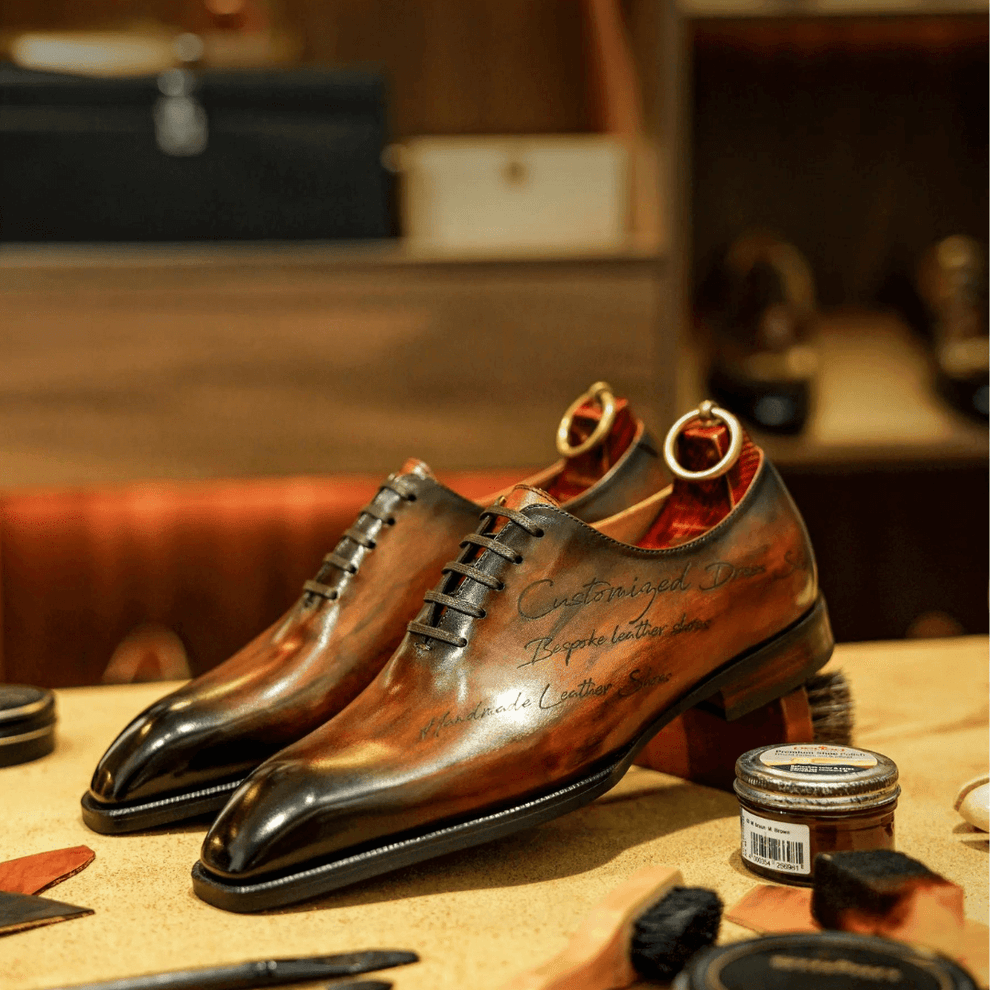 Lusso & FINO Custom Patina Wholecut Oxford Shoes For Men's