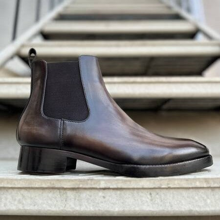 Lusso | Fino Dark Charcoal Grey Patina Finished Leather Chelsea Boot For Men's