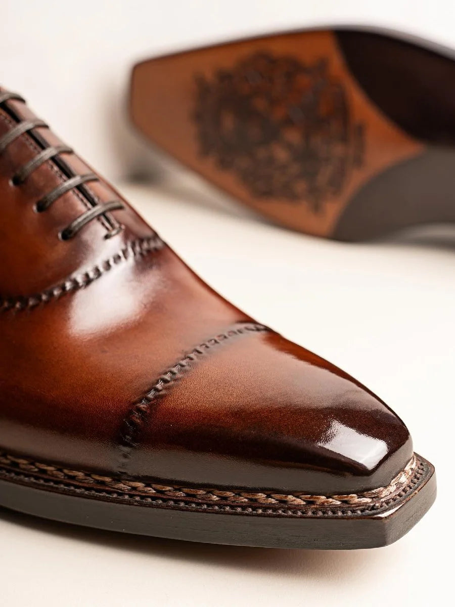 LUSSO & FINO | Dark Brown Toe Cup Oxford Shoe For Mens