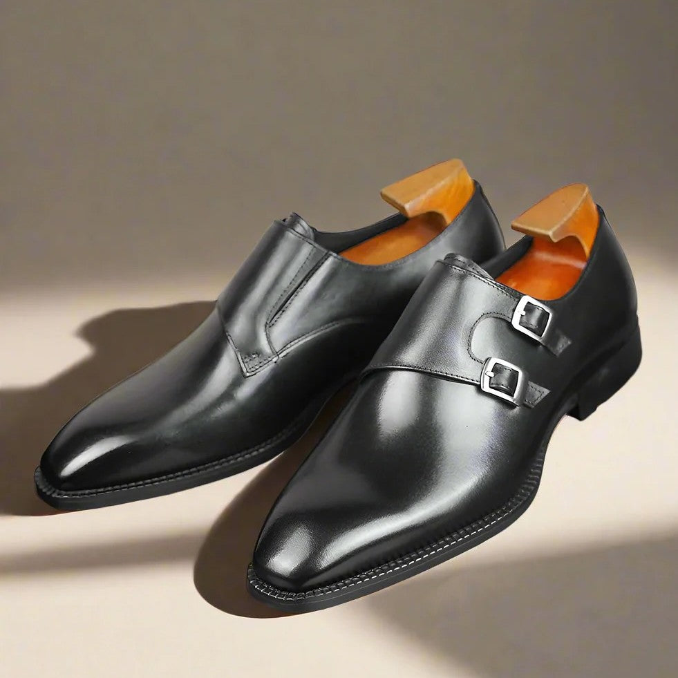 Lusso | FINO Black Double Monk Strap Dress Shoe For Men's