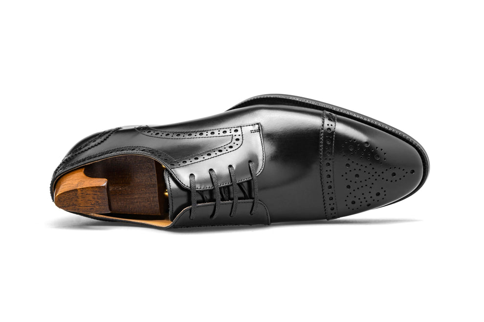 Lusso & FINO Artisan Burnished Black Cap-Toe Derby Brouge Fir Men's