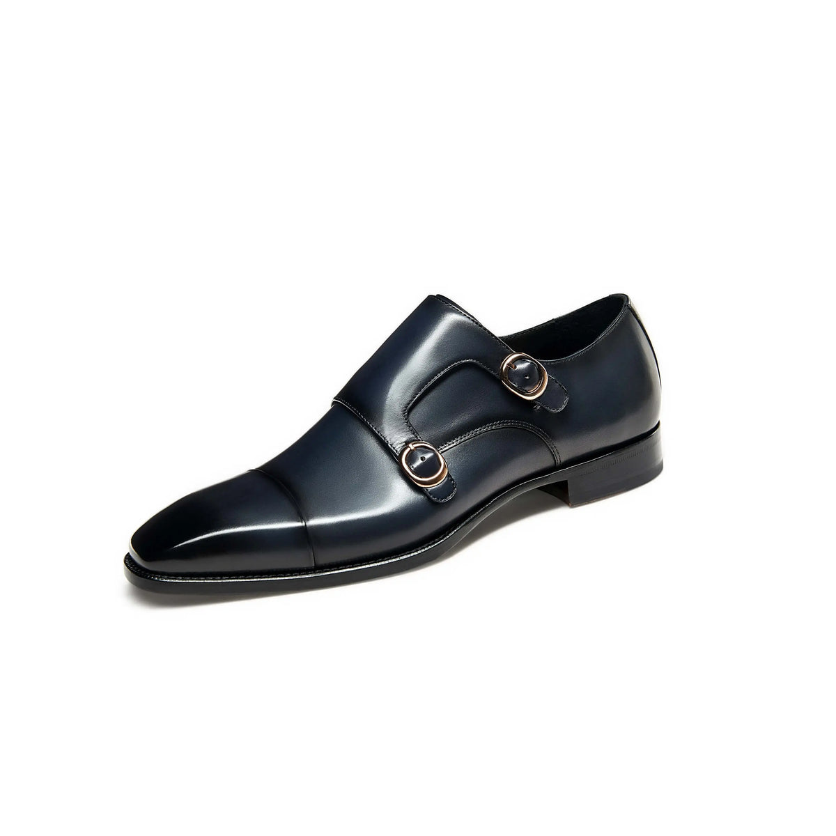 Navy Belmont Double Monk Strap Hand Patina Shoe