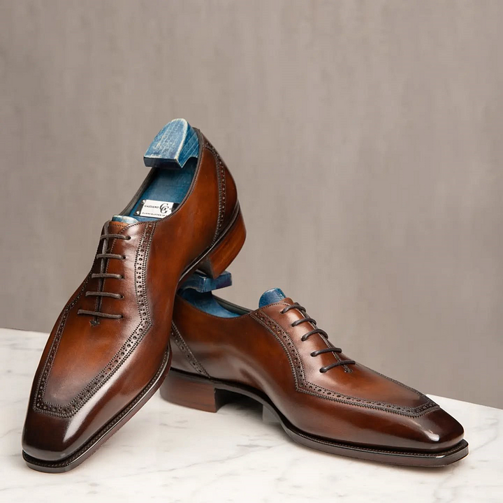 Lusso & FINO | Tan Leather Toe Cap Oxford Shoes For Men's