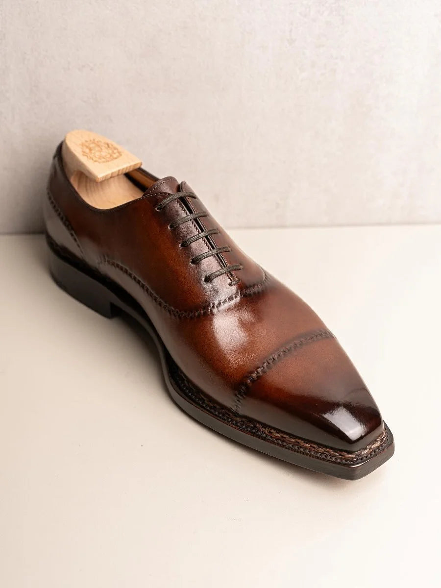 LUSSO & FINO | Dark Brown Toe Cup Oxford Shoe For Mens