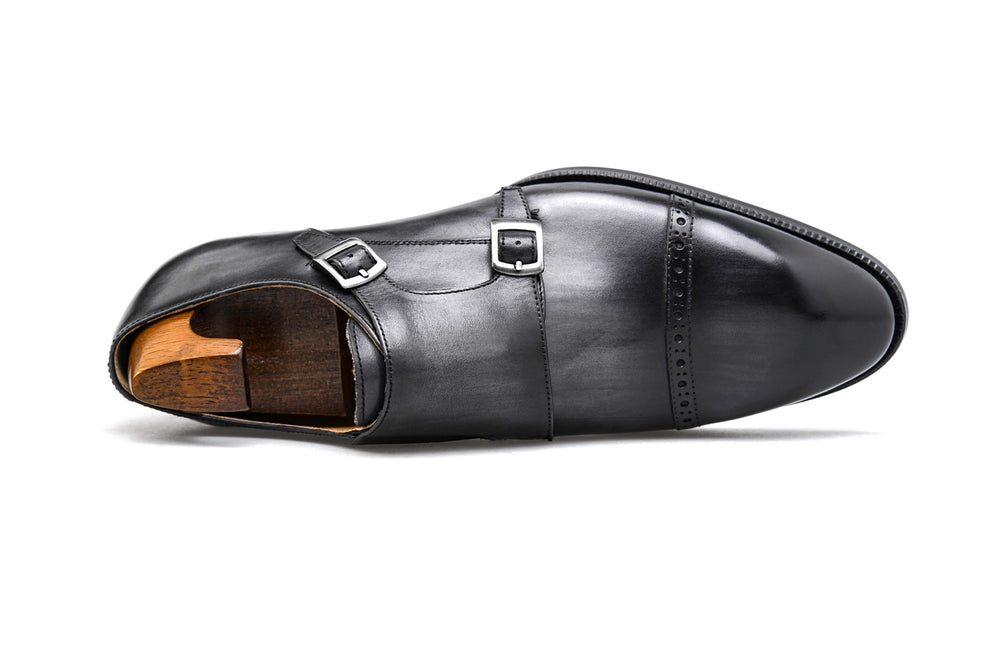 LUSSO & FINO | Elegant Gray Leather double Monk Strap Dress Shoe For Men's