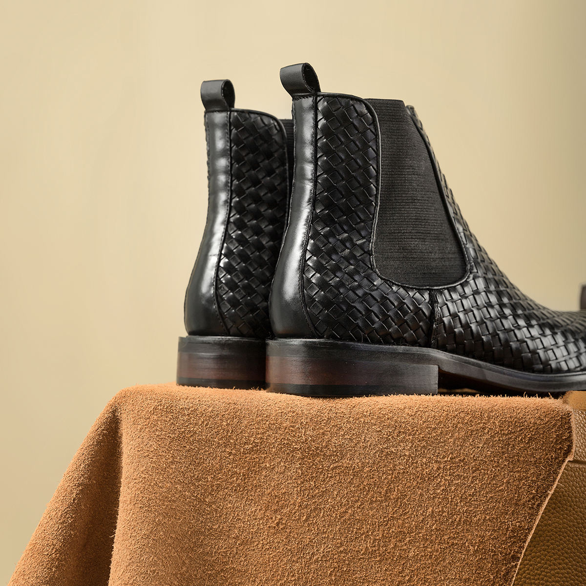 Lusso | Fino The Black Weave Chelsea Boots For Men's