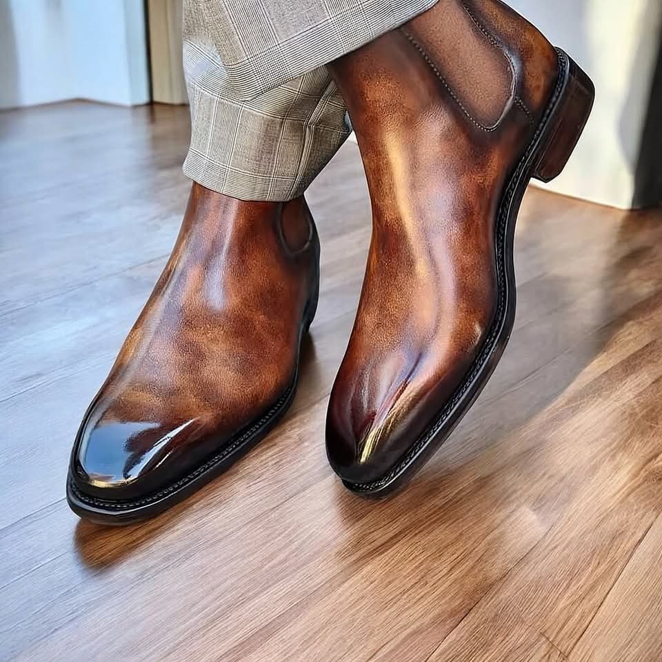 Lusso | FINO Tan Patina Finished Leather Slip on Chelsea Boot For Men's