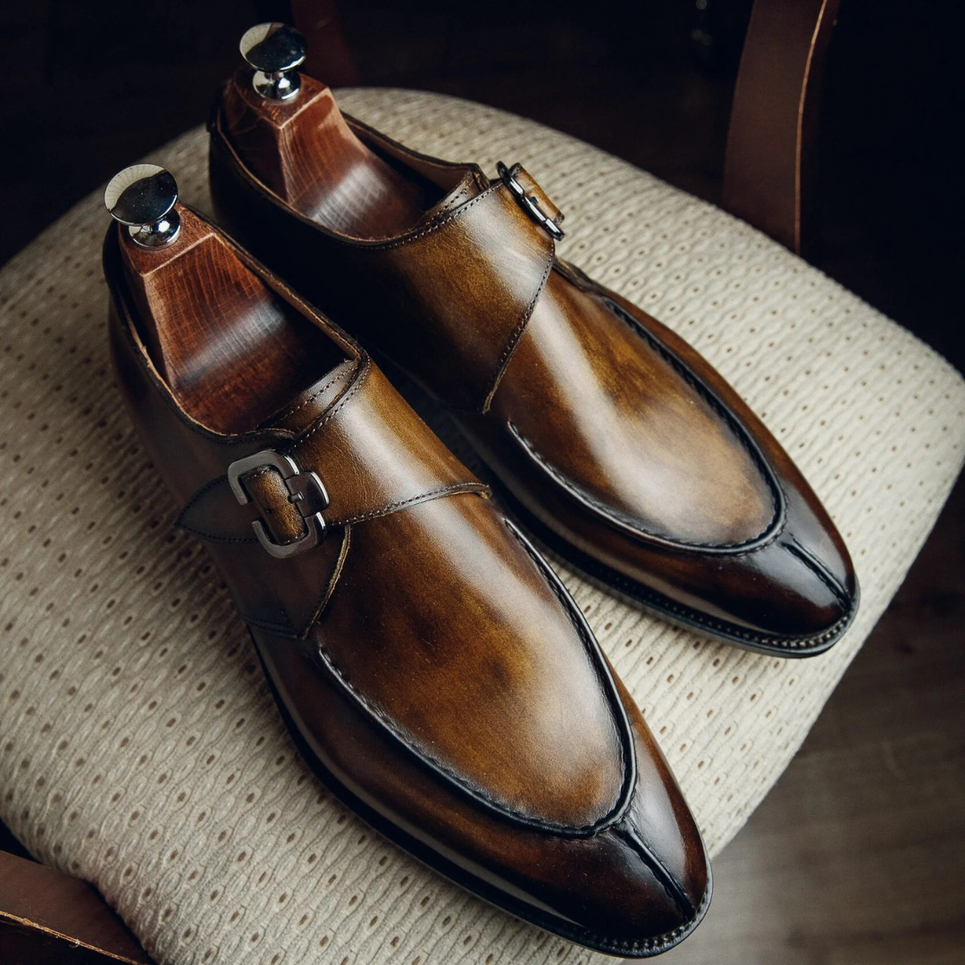 Regale Burnished Leather Double Monk Shoes
