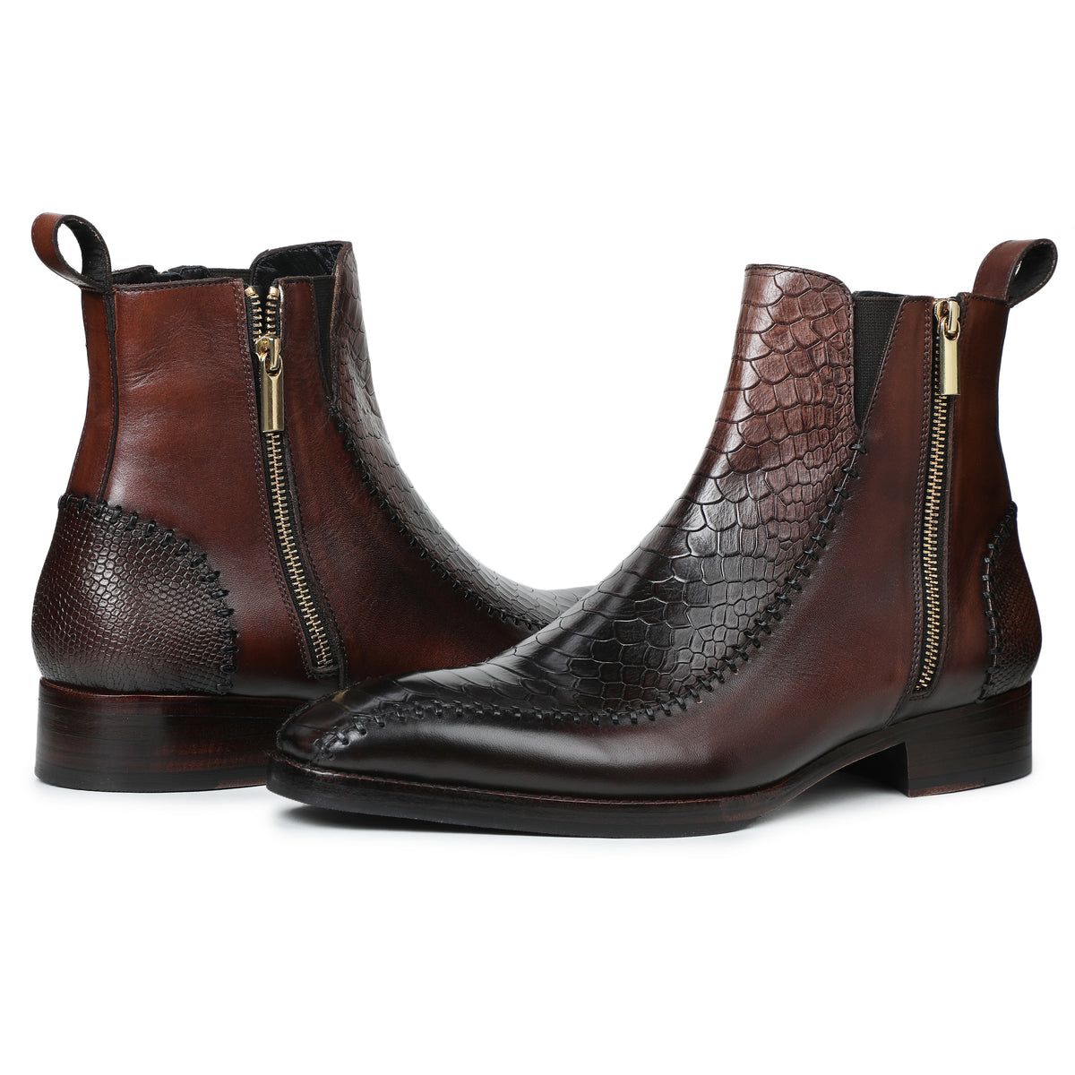 Lusso | FINO Crimson Serpent Regal Side-Zip Boots For Men's