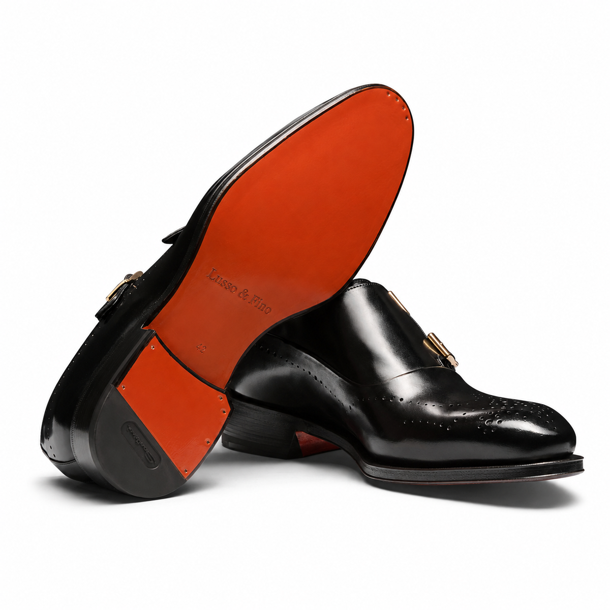 The Black Brogued Double-Monk Strap