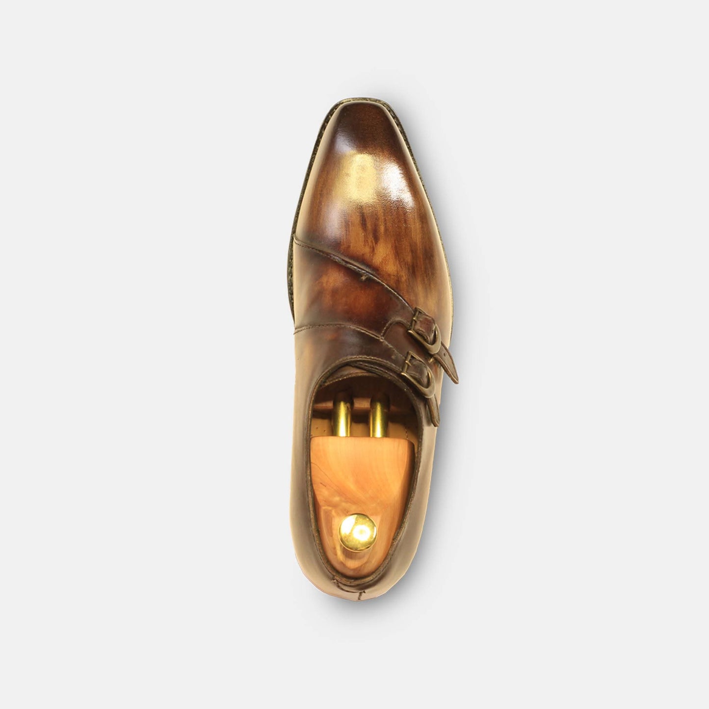 Wooden Brown Double Monk Strap Formal Leather Shoe For Men