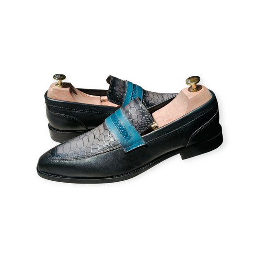Grey & Black Python Skin Loafer Premium Shoe For Men