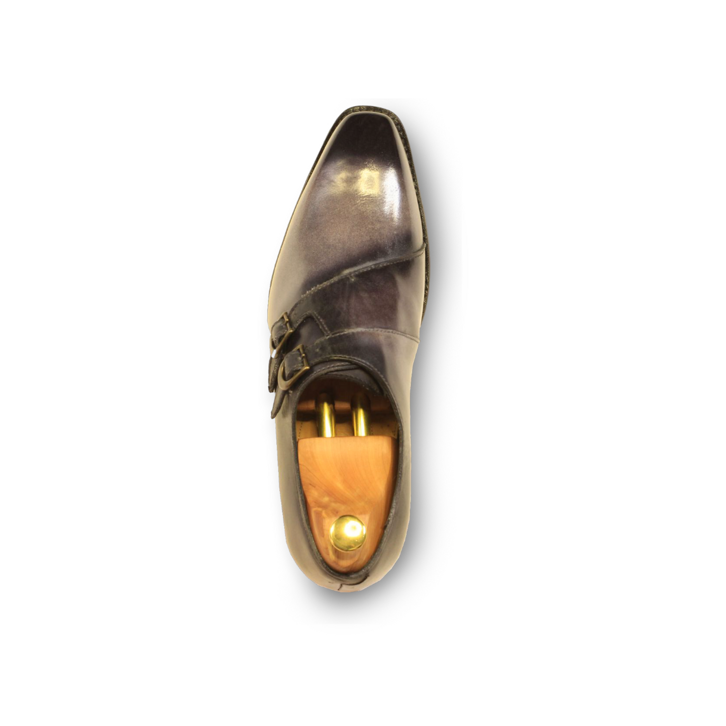 Steel Grey Imported Italian Crust Double Monk Formal Leather Shoe