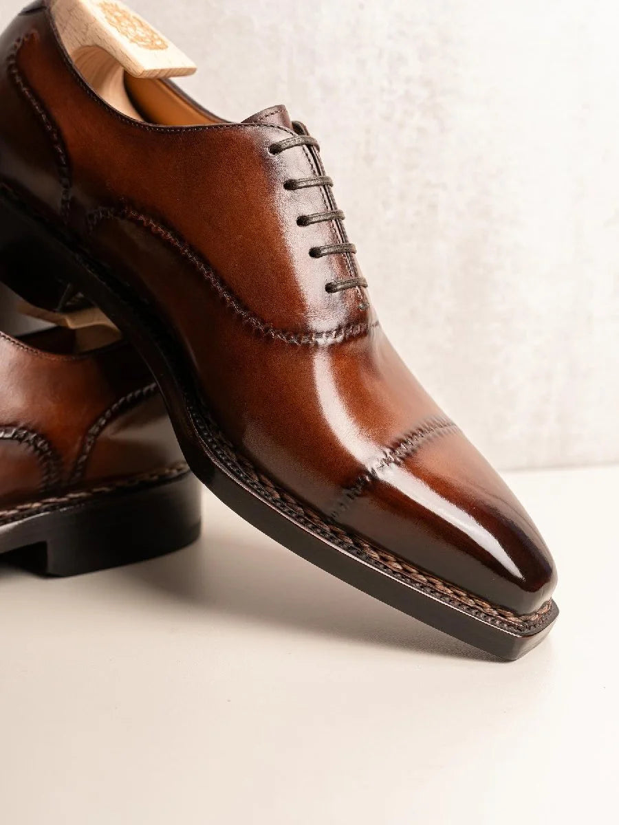LUSSO & FINO | Dark Brown Toe Cup Oxford Shoe For Mens