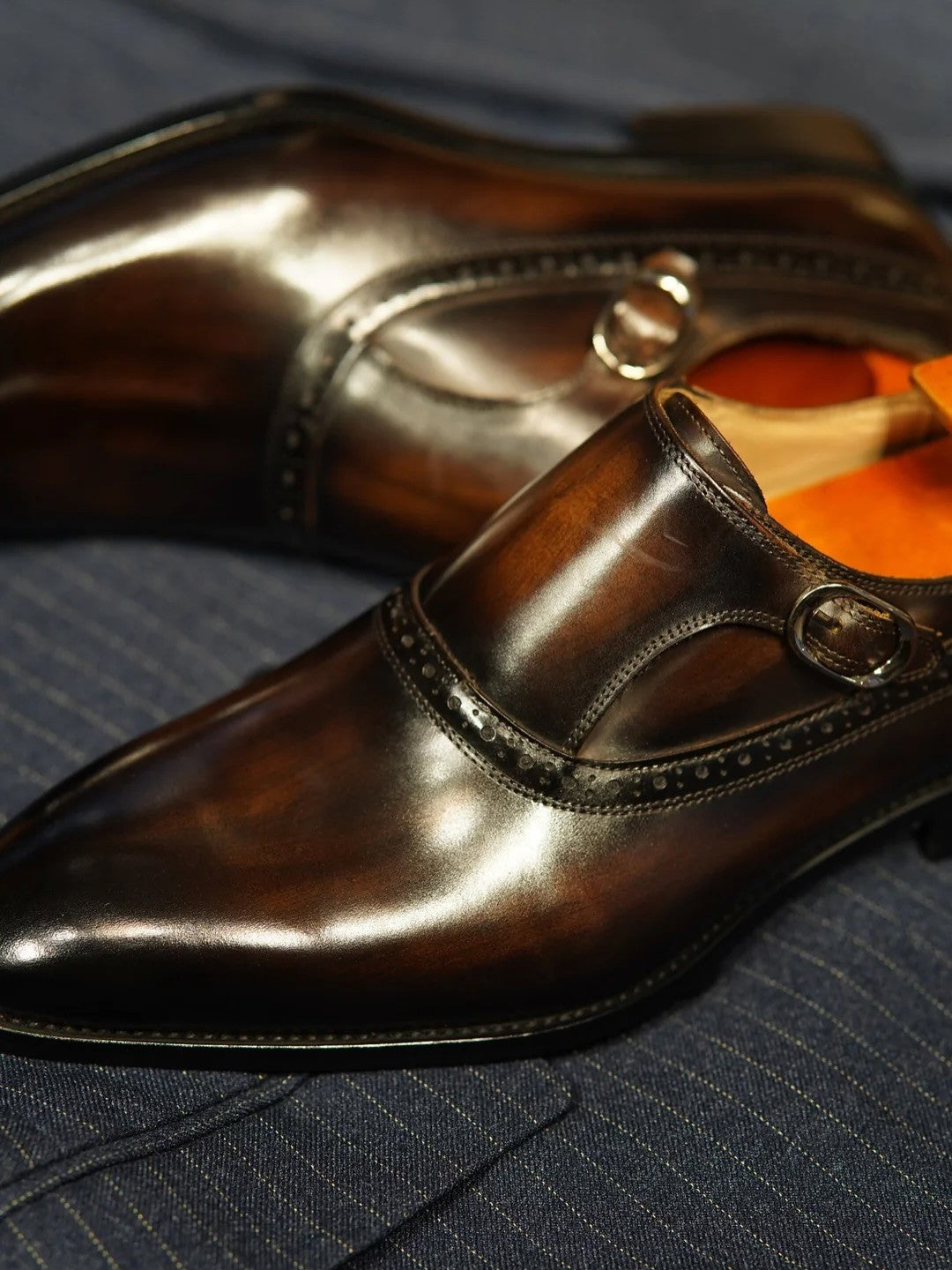 Lusso | FINO Patina Finished Deep Brown Double Monk Strap Dress Shoe For Men's