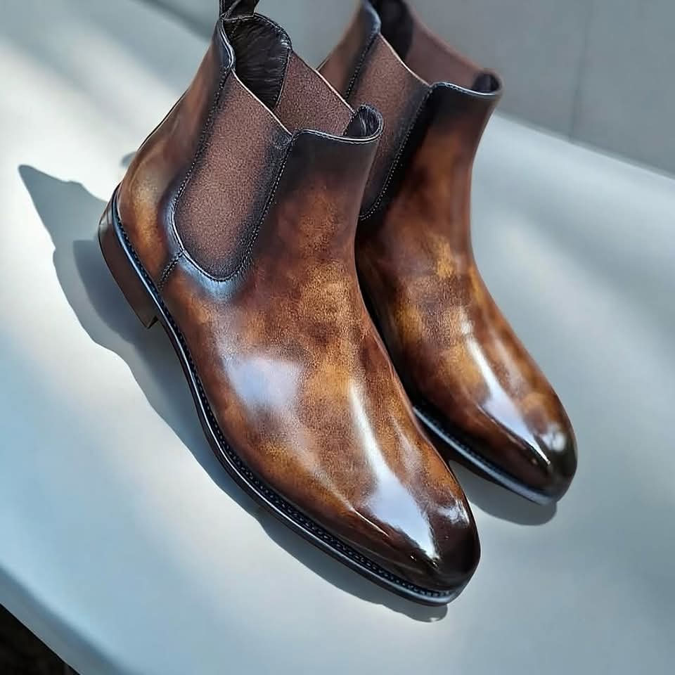 Lusso | FINO Tan Patina Finished Leather Slip on Chelsea Boot For Men's