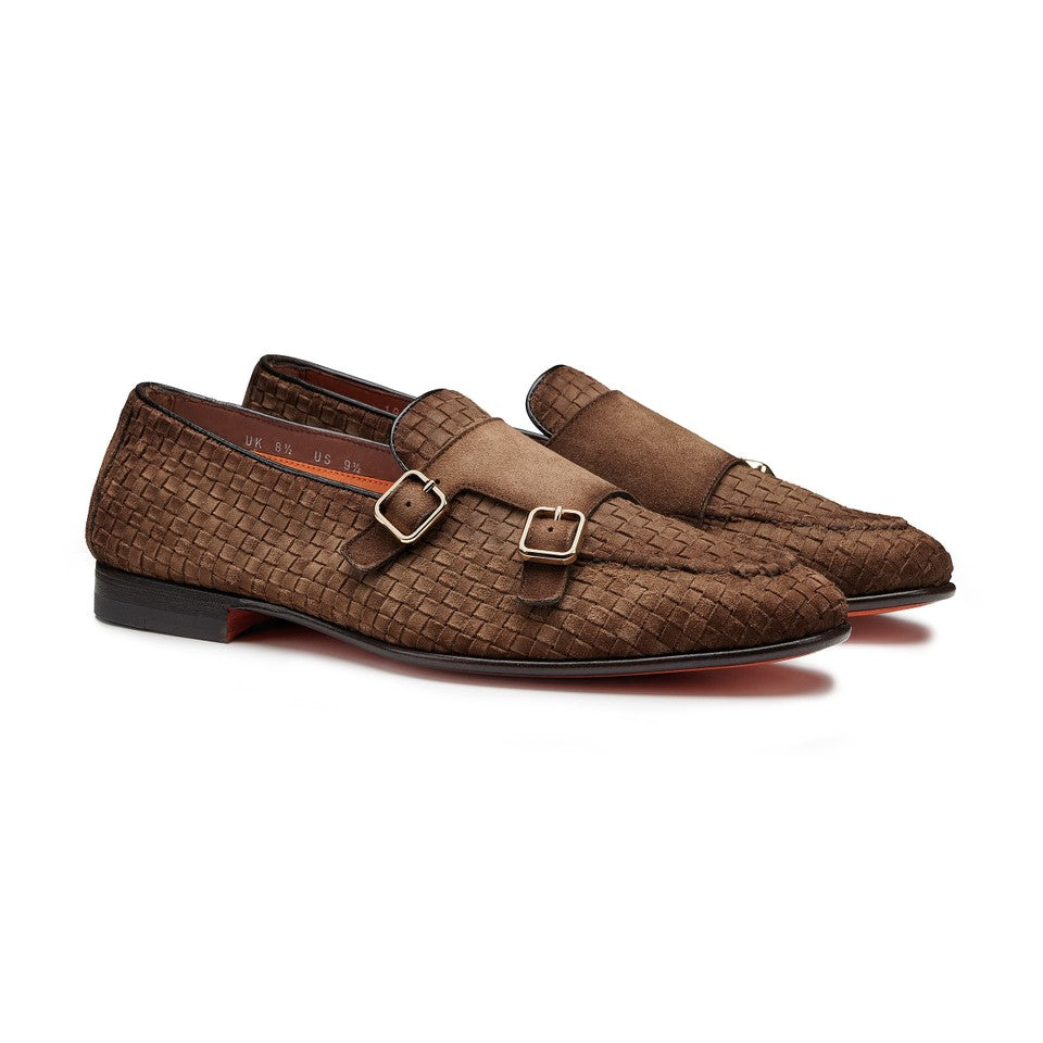 The Brown Woven Suede Double-Monk Loafer