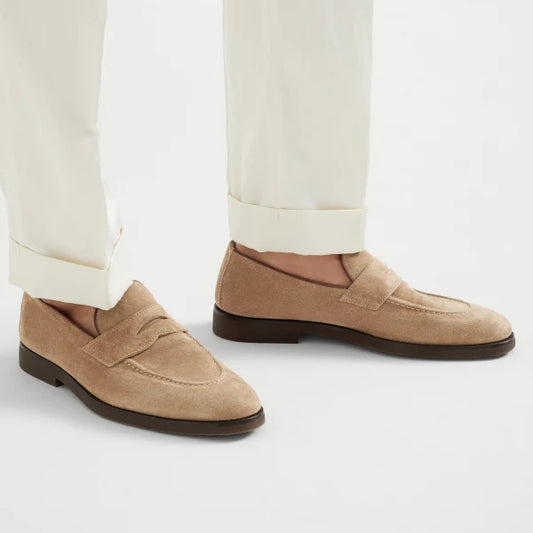 Lusso | FINO Whisper Beige Crescent Penny Loafers