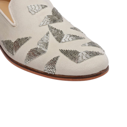 Lusso FINO “Ivory Aristo” Suede Embroidered Loafers