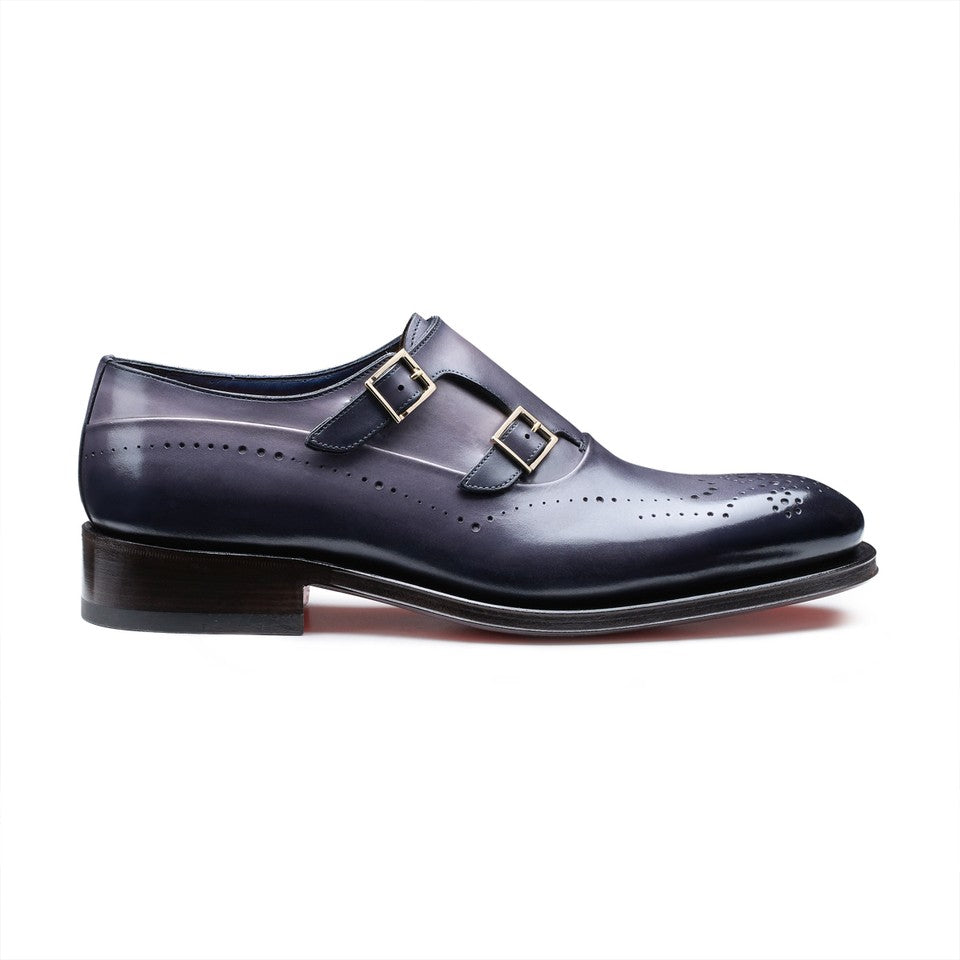 The Midnight Navy Brogued Double-Monk Strap