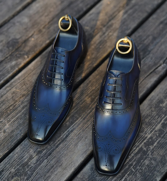 Handmade Bespoke Men's Premium Italian Blue Leather Shoe