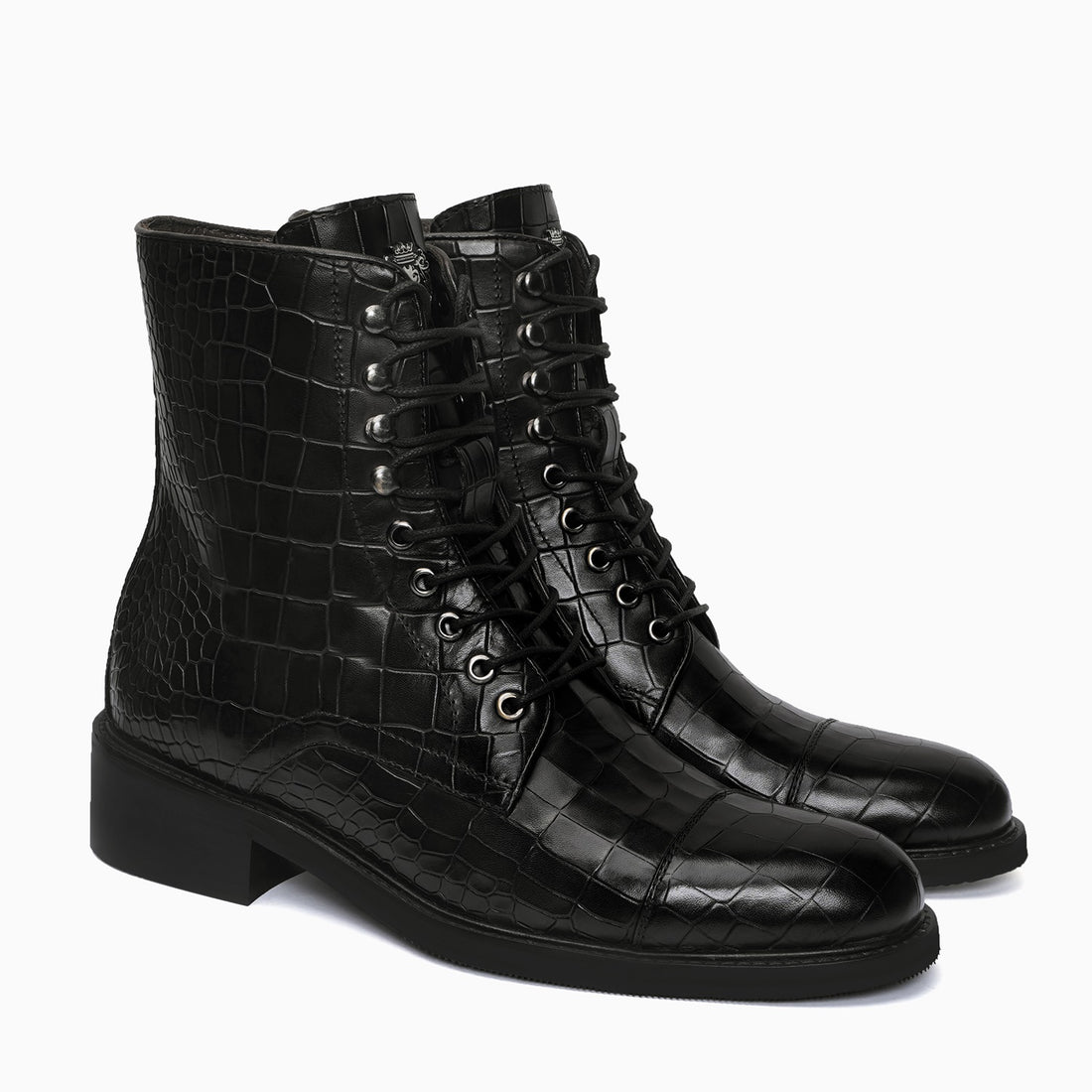 Lusso | Fino Obsidian Croc Regal Command Lace-Up Boot