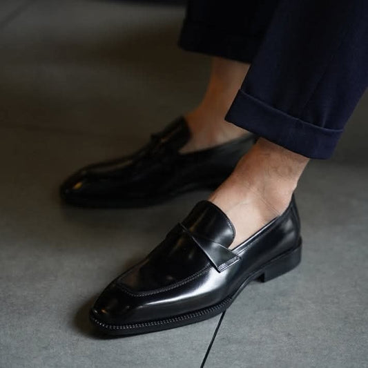 Lusso | FINO Black Leather Slip-On Toe Loafer For Men's