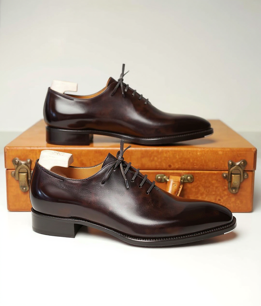 Lusso | FINO  Deep Brown Leather Wholecut Oxford Shoes For Men's