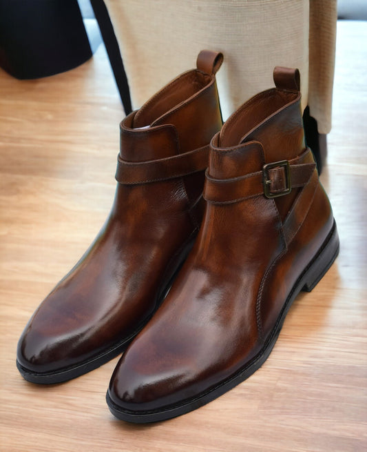 Lusso | Fino Chestnut Buckle Heritage Leather Boot for Men's