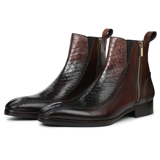 Lusso | FINO Crimson Serpent Regal Side-Zip Boots For Men's