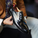 Lusso & FINO| Black Hand Burnished Split- Toe Derby Shoes For Men's