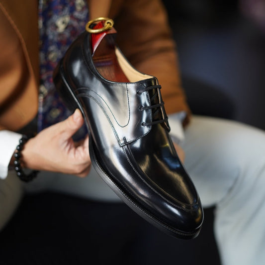 Lusso & FINO| Black Hand Burnished Split- Toe Derby Shoes For Men's