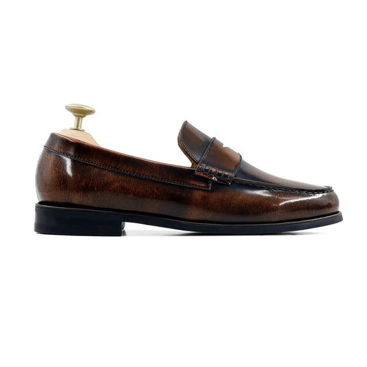 Lusso| FINO  MILANO Men's Crust Leather Loafers in Rich Patina Brown.