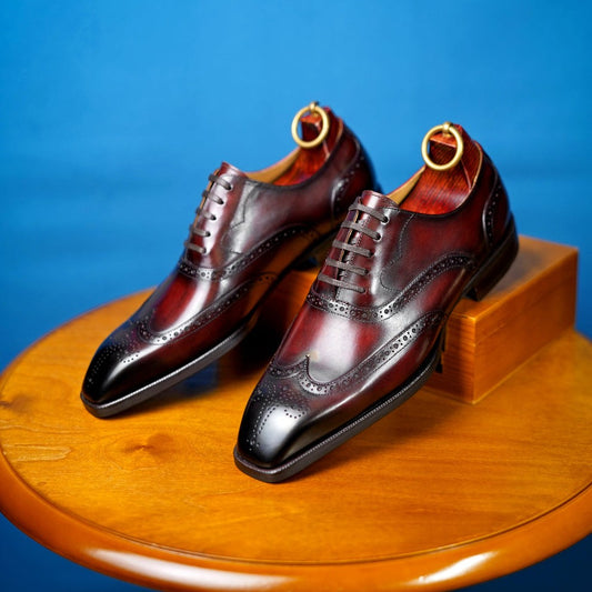 Lusso & FINO | Men's Bordeaux Hand - Patina Wingtips Oxford Shoes