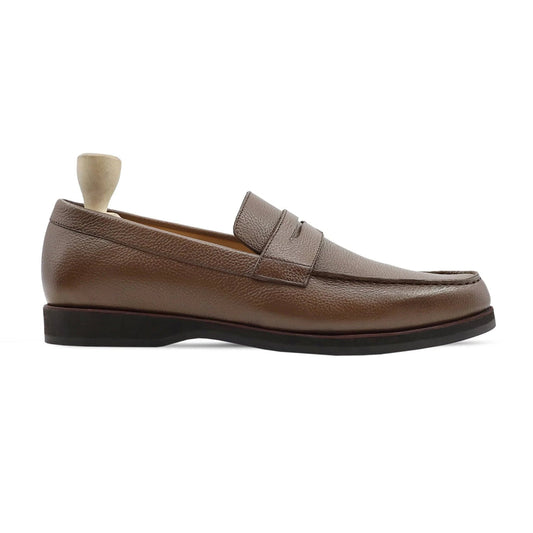 Lusso | BRUNO Men's Brown Pebble Grain Leather Penny Loafer