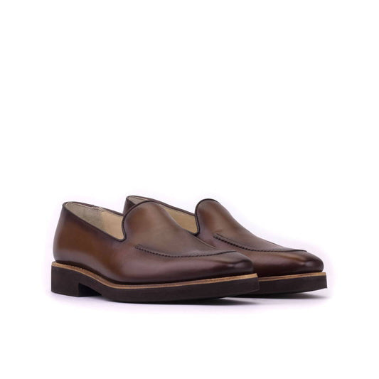 Lusso | FINO GENTLEMEN LOAFER IN HAND PAINED & BURNISHED DARK BROWN CRUST LEATHER
