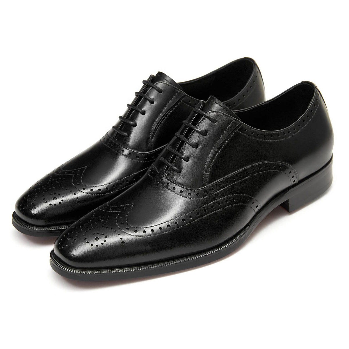 Black Full Wingtip Brouge Oxford leather Lace-up Shoe For Men's