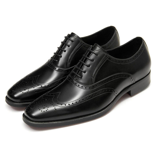 Black Full Wingtip Brouge Oxford leather Lace-up Shoe For Men's
